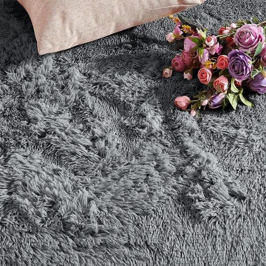 Rugs Living Room - Grey Area Rugs for Bedroom Anti Slip - Modern Super Soft Thick Pile Small Fluffy Shaggy Rug Non Shedding, 50cm x 80 cm MULTIPLE SIZES/COLOURS AVAILABLE (FREE POSTAGE)