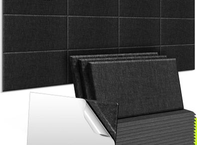 SPRING SALE | Acoustic Wall Panels 12 Pack 9 mm Thick Padded with Back Adhesive 34 x 20 cm Soundproof Insulation Panel Sound Absorbing Noise Reduction Panels for Office Door Walls, Dark Drey