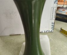 Vintage Green Glazed Heavy Stoneware Art Pottery Vase With Slight Rib 8 Inches