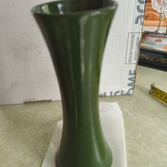 Vintage Green Glazed Heavy Stoneware Art Pottery Vase With Slight Rib 8 Inches