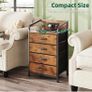Bedside Table Cabinet with Drawers and Charging Station, Small Nightstand for Bedroom, Storage Chest of Drawers for Living Room, Hallway, Entryway, Rustic Brown Image 4