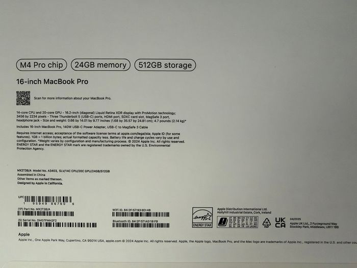 Apple MacBook Pro 16.2" M4 Pro 24GB 512GB Silver