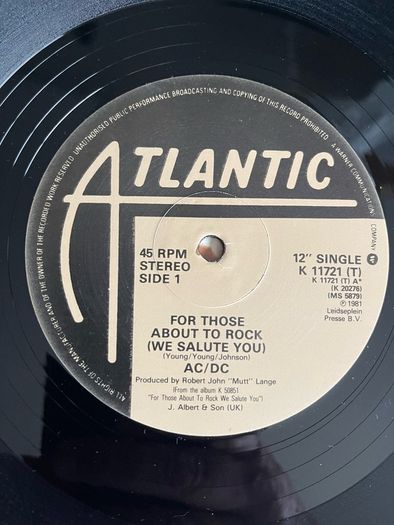 AC/DC limited edition for those about to rock 12 inch vinyl record single in mint condition