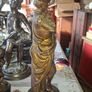 Antique Sculpture a gilt-bronze cast-metal Spanish Conquistador. On his torso is a Cross Pattee, a historical motif commonly associated with Christian military orders and medieval heraldry Image 7
