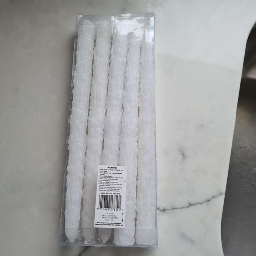 5 Pack of 25cm White Sparkle Decorative Dinner Candles