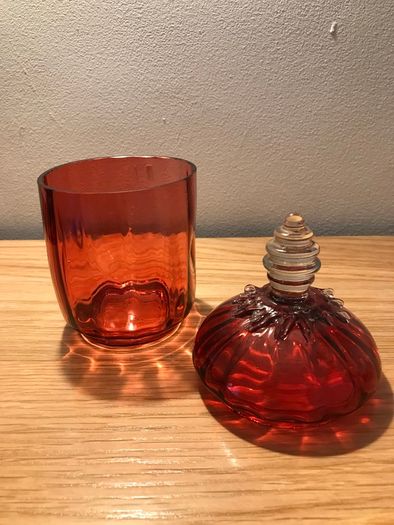 Antique Victorian Hand Blown Cranberry Glass Jar
