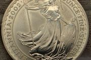 United Kingdom 2002 Silver Britannia 1oz One Ounce Fine Silver 2 Pounds