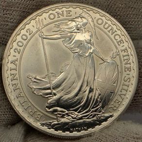 United Kingdom 2002 Silver Britannia 1oz One Ounce Fine Silver 2 Pounds