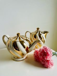 Vintage Sadler England Art Deco Real Gold Gilt Tea and Coffee Pot Set
