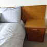 Pristine Mid Century Teak Bedroom Set Headboard and 8 Drawer Dresser Image 3