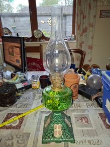 Beautiful Antique Green Oil Lamp Postage Available