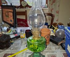 Beautiful Antique Green Oil Lamp Postage Available