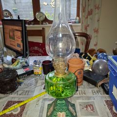 Beautiful Antique Green Oil Lamp Postage Available
