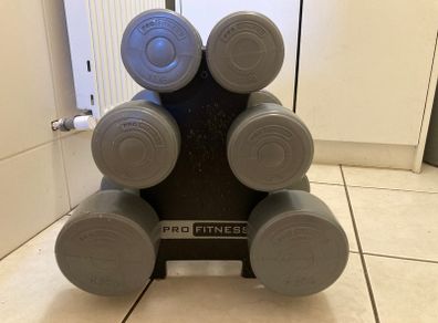3 pairs of dumbbells with rack