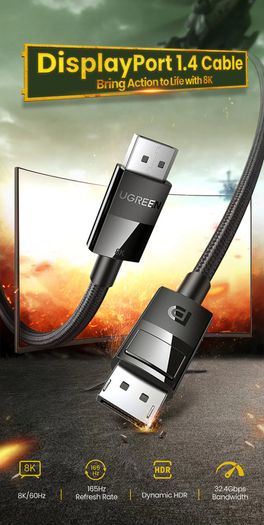 Ugreen Premium 2M DisplayPort 1.4 UHD/3D 8K (7680x4320@60Hz) 32.4Gbps (Cotton Braided/Gold Plated) Cable (Brand New/Warranty)