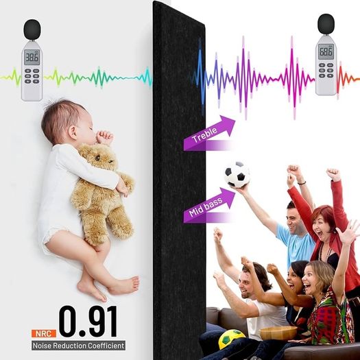 SPRING SALE | Acoustic Wall Panels 12 Pack 9 mm Thick Padded with Back Adhesive 34x20 cm Soundproof Insulation Panel Sound Absorbing Noise Reduction Panels for Office Door Walls, Dark Drey