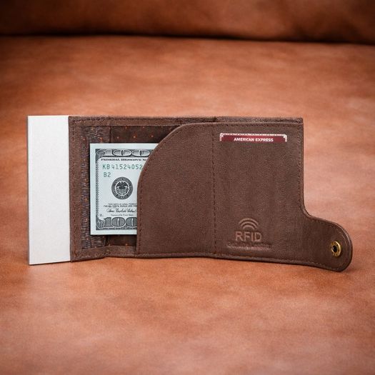 Genuine Leather Pop-Up Card Holder Wallet RFID Blocking Slim Credit Card Case