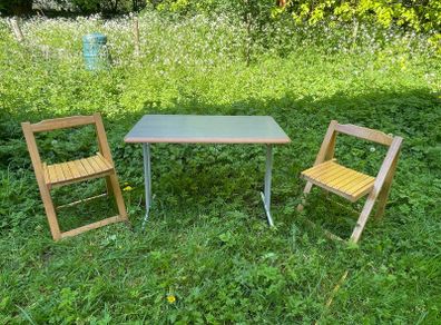 Wooden folding table and chairs