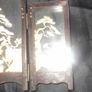 A Beautiful Old Asian hand carved cork diorama, presented as a folding triptych screen within a wood and glass frame Image 4