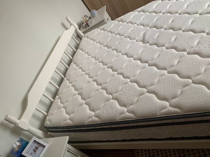 Painted double bed frame and mattress