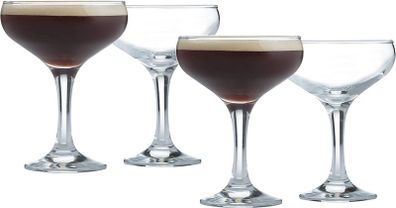 Set of 4 Saucers 200ML Capacity Perfect for Espresso Martinis, Prosecco, Champagne and Cocktails, Giftbox, Glass, 200 milliliters