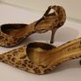 Ladies Leopard Print Gold Shimmer High Heel Shoes Size UK3 EU36 Ankle Strap CAN POST Image 2