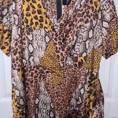 Quiz Animal Print Satin Dress Size Uk 22 Nwt