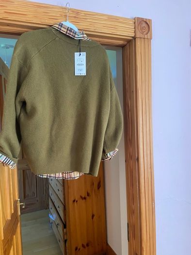 Zara Olive Green Oversized  V Neck Jumper  Size Large