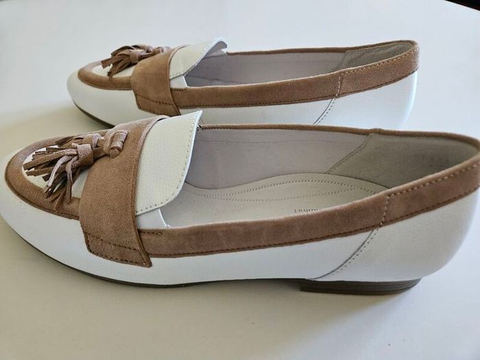 Gabor Las Vegas 62.433.51 comfort leather tassle loafers white & coffee size 7G UK RRP 125 euro new & boxed