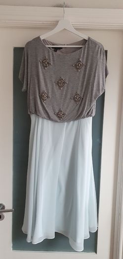TED BAKER jewelled jersey top with aqua silk skirt Sz 3 (Fit 12-14UK) - Rrp 225 (New)