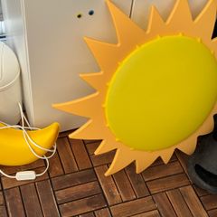 IKEA lights, a sun ceiling light and a moon wall light.