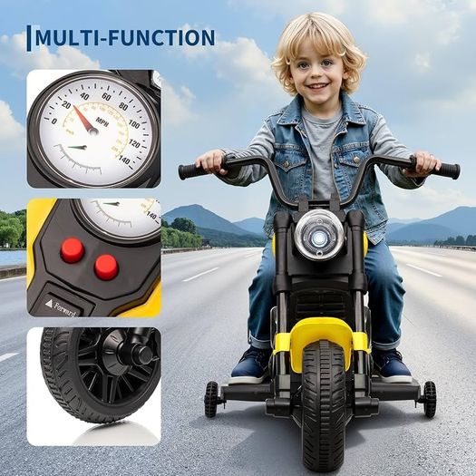 Children's Electric Motorcycle, 6V Electric Car for Children with Music and Lights, Soft Start and Suspension, Children's Light Motorcycle with 2 Training Wheels for 3-6 Years