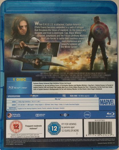 Captain America: The Winter Soldier (Marvel) [2014] Chris Evans, Scarlett Johansson, Sebastian Stan, Robert Redford & Samuel L. Jackson [Blu-ray Movie