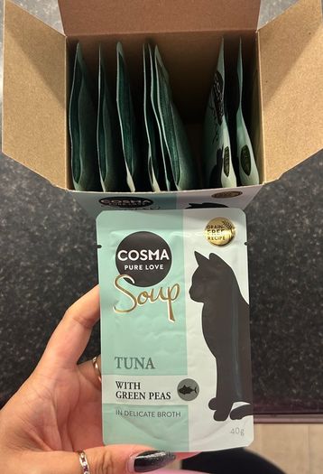 Cosma Soup Tuna with Green Peas Box 9 x 40g  - cat wet food