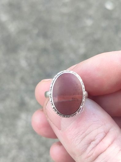 Mid Century Large Oval Cabochon Agate Sterling Silver Ring