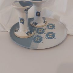 Fabulous Pair of Candle Holders and a Display Plate, Hand-Potted by the Popular and Collectable Irish Potter Suzanne May, Circa 1990s