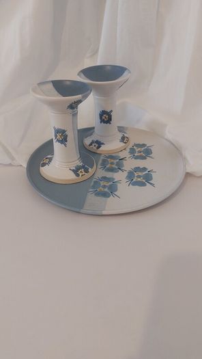 Fabulous Pair of Candle Holders and a Display Plate, Hand-Potted by the Popular and Collectable Irish Potter Suzanne May, Circa 1990s