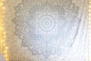 Grey Mandala Tapestry Bedroom Aesthetic  Indie Wall Tapestry Hippie Room Decor Boho Tapestrys Trippy Small Tapestry Wall Hanging White Silver Wall Art 30x40 Inches MULTIPLE SIZES AVAILABLE (FREE POSTAGE)