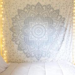 Grey Mandala Tapestry Bedroom Aesthetic  Indie Wall Tapestry Hippie Room Decor Boho Tapestrys Trippy Small Tapestry Wall Hanging White Silver Wall Art 30x40 Inches MULTIPLE SIZES AVAILABLE (FREE POSTAGE)