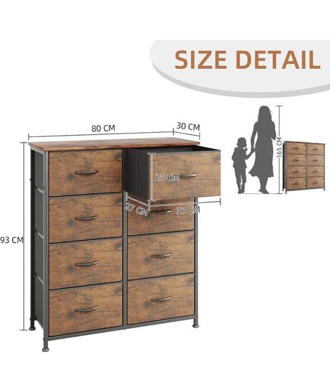 8 Drawers Chest of Drawers, Fabric Storage Dresser Vertical with Spacious Wooden Tabletop