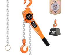 Manual Lever Chain Hoist, 1-1/2T 1500KG Capacity Heavy Duty Come Along, 3M Lift G80 Alloy Steel Chain With Dual Pawl Mechanical Brake,