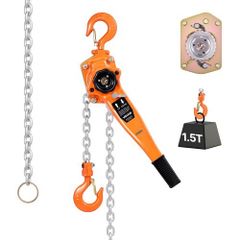 Manual Lever Chain Hoist, 1-1/2T 1500KG Capacity Heavy Duty Come Along, 3M Lift G80 Alloy Steel Chain With Dual Pawl Mechanical Brake,