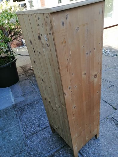 Tall pine display cabinet