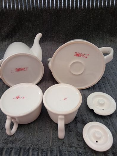 Vintage Art Deco Orange - White Pottery Coffee / Teapot  Set