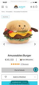 New JELLYCAT Amuseables Burger