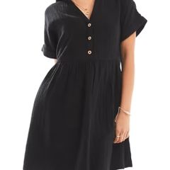 New Look button smock mini dress in black  , size 6