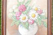 Vintage Vase of Flowers, original Oil on Canvas, signed  framed, 13,5" x 11,5"