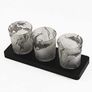 Glass Votive Tea Light Candle Holder Set of 3, Frosted Glass Holders with Black and White Patterns -Tealight Candle Holder for Weddings, Party and Home Decor (Black and White) Image 3