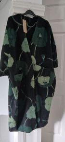 Coat, Black with Green Floral Pattern New