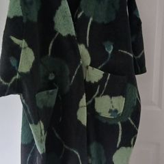 Coat, Black with Green Floral Pattern New